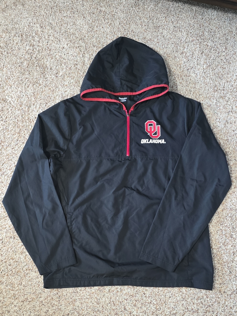 Oklahoma Black & Red Pullover Hooded Windbreaker